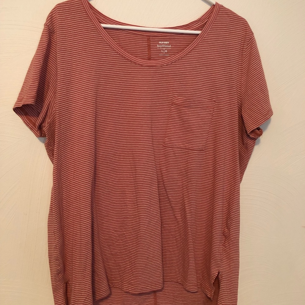 pink striped top with pocket